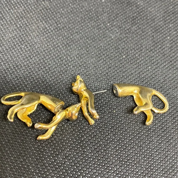 Cats earrings gold tone clear stones - Picture 2 of 12